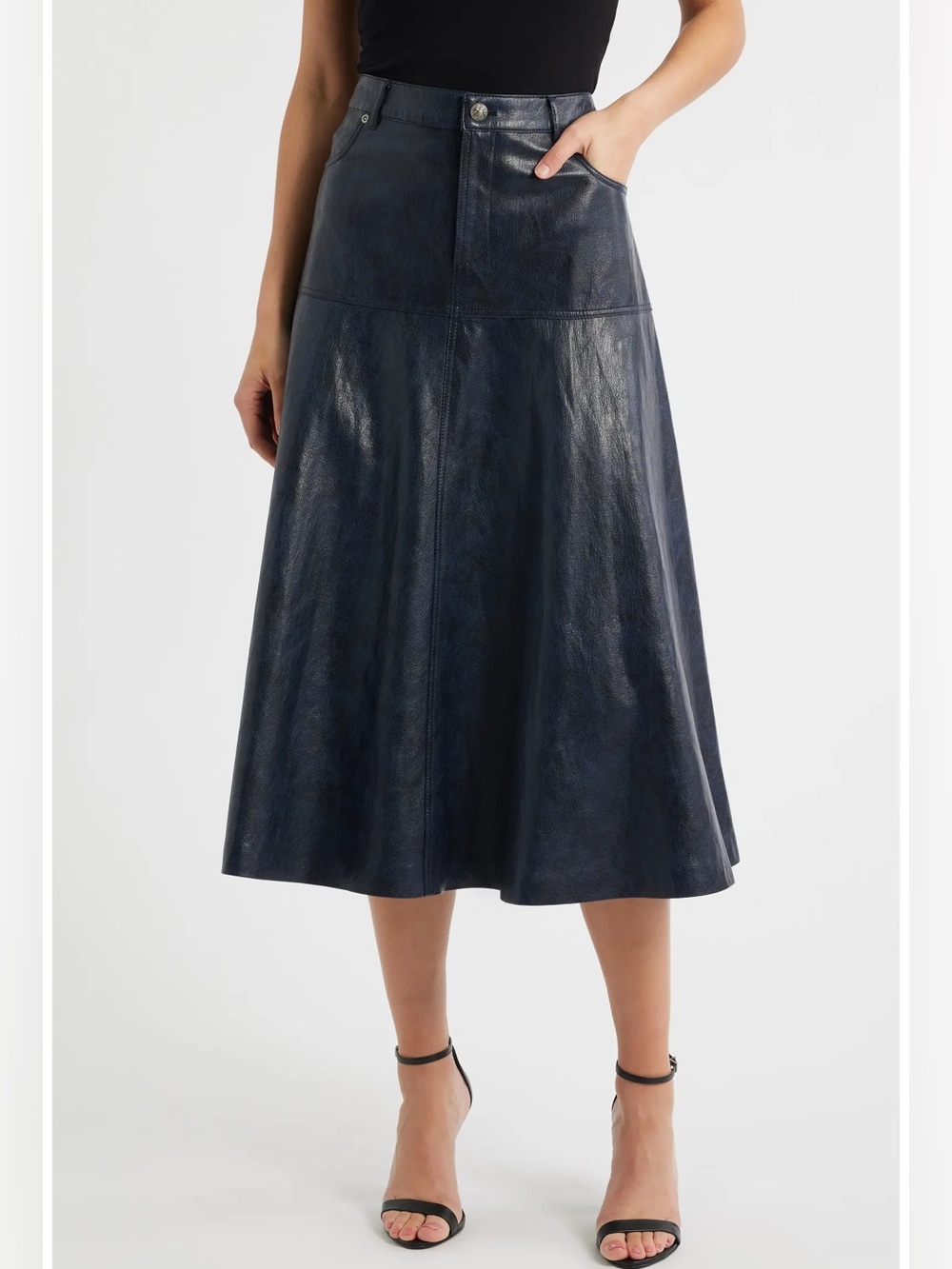 💙💙💙 Kobi Halperin Rhea Faux Leather Navy Blue Midi Skirt size 8